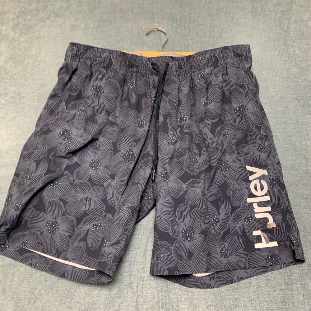 Hurley Board Shorts Men XL Gray Floral Comfort Stretch Drawstring Waist Swimwear